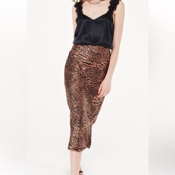 Cami NYC Jessica Tiger Print Silk Midi Skirt Size Small - Picture 1 of 8